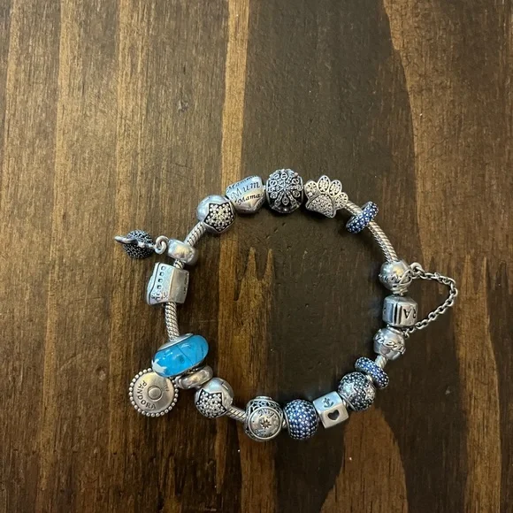Pandora Silver Bracelet with Blue Charms - Picture 1 of 1